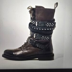 L'IDEA Studded Leather buckle Combat Boot Size 41  NEW With Box